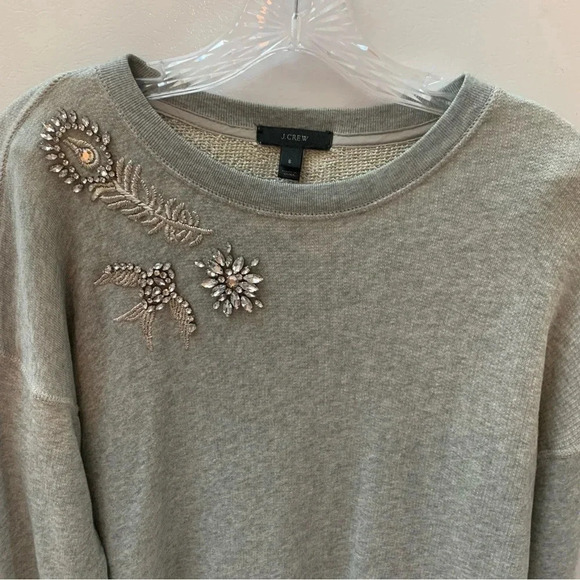 J.Crew Heather Gray Jeweled Embellished Glam Sweatshirt Sweater Top  S - Picture 6 of 12